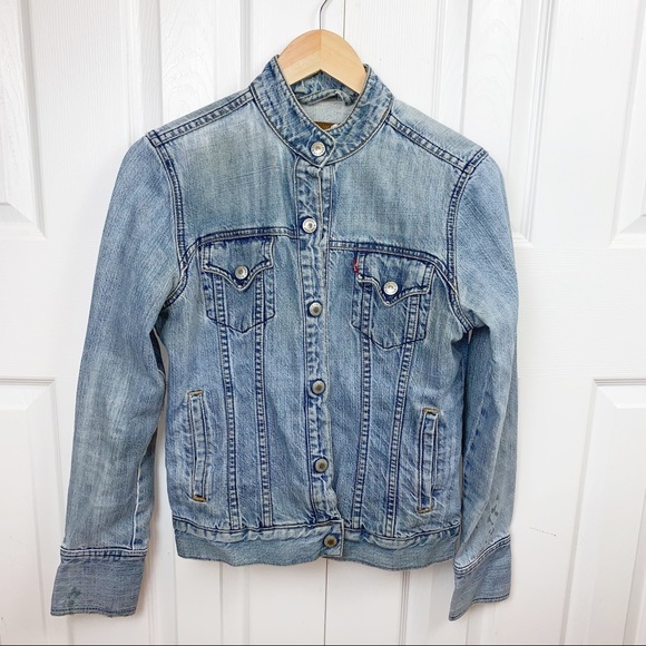 levis collarless denim jacket